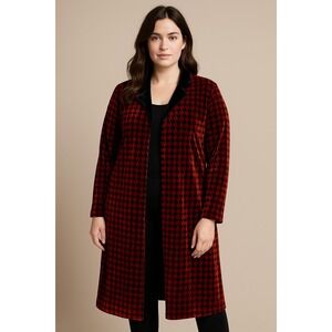 Coldwater Creek Velvet Houndstooth Duster PM Red Black Goth Glam Acadamia Jacket